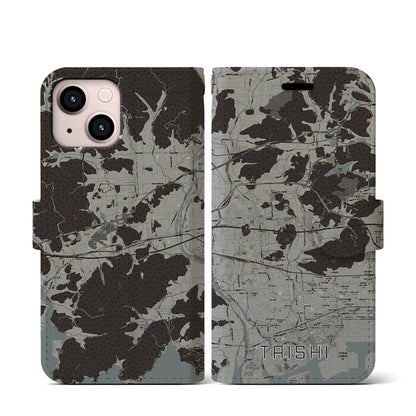 【太子（兵庫県）】地図柄iPhoneケース（手帳タイプ）モノトーン・iPhone 13 mini 用
