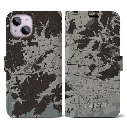 【太子（兵庫県）】地図柄iPhoneケース（手帳タイプ）モノトーン・iPhone 14 用