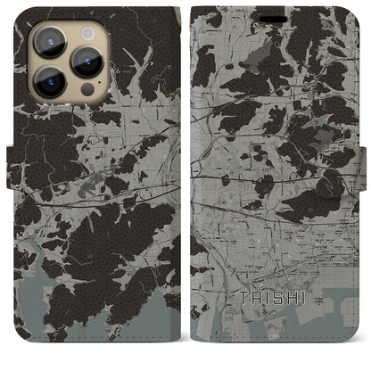【太子（兵庫県）】地図柄iPhoneケース（手帳タイプ）モノトーン・iPhone 14 Pro Max 用