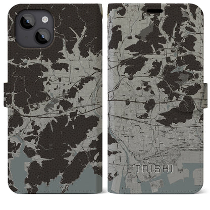 【太子（兵庫県）】地図柄iPhoneケース（手帳タイプ）モノトーン・iPhone 14 Plus 用