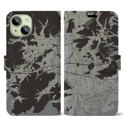 【太子（兵庫県）】地図柄iPhoneケース（手帳タイプ）モノトーン・iPhone 15 用