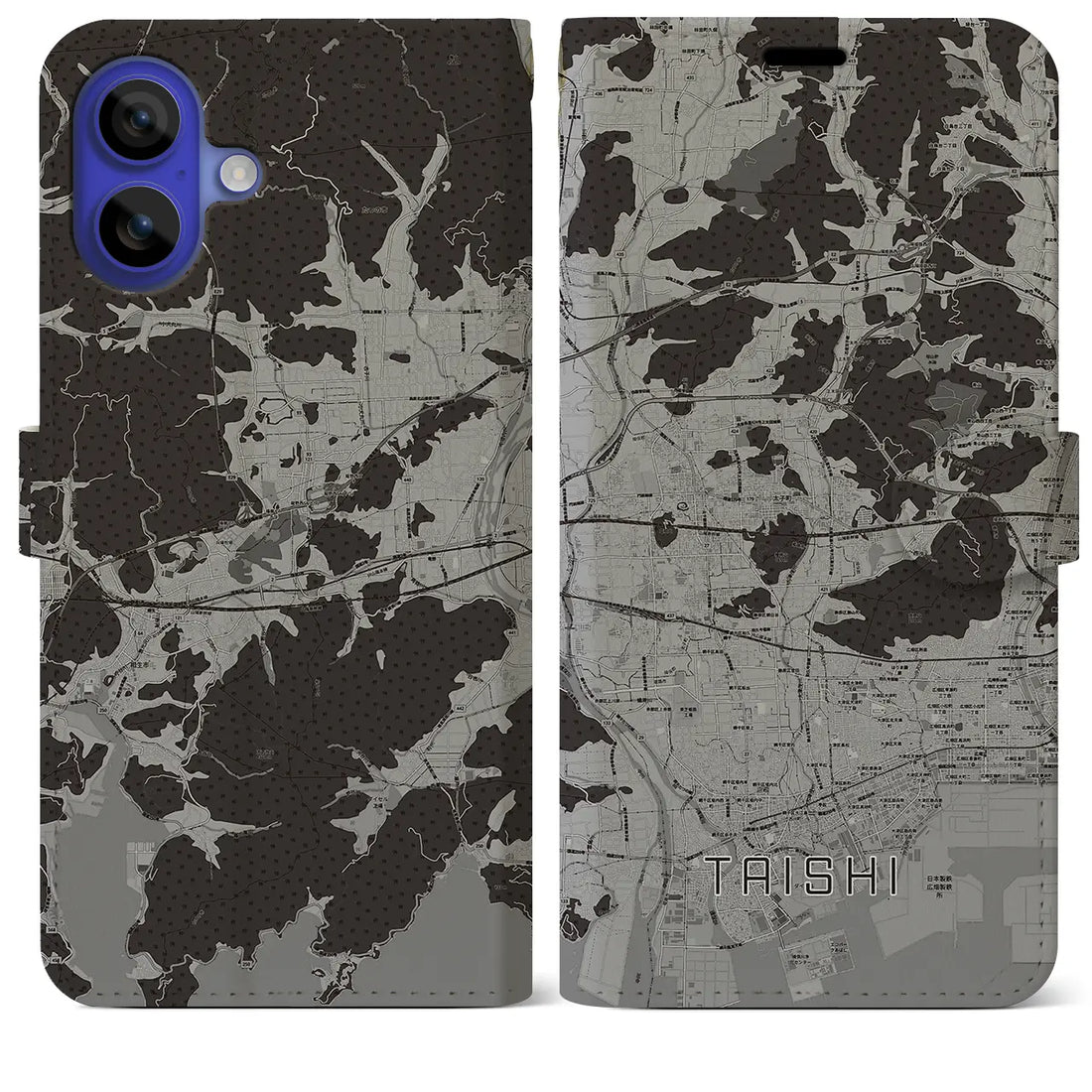 【太子(兵庫県)】地図柄iPhoneケース(手帳タイプ)モノトーン・iPhone 16 Pro Max 用