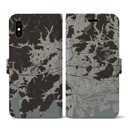 【太子（兵庫県）】地図柄iPhoneケース（手帳タイプ）モノトーン・iPhone XS / X 用