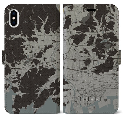 【太子（兵庫県）】地図柄iPhoneケース（手帳タイプ）モノトーン・iPhone XS Max 用