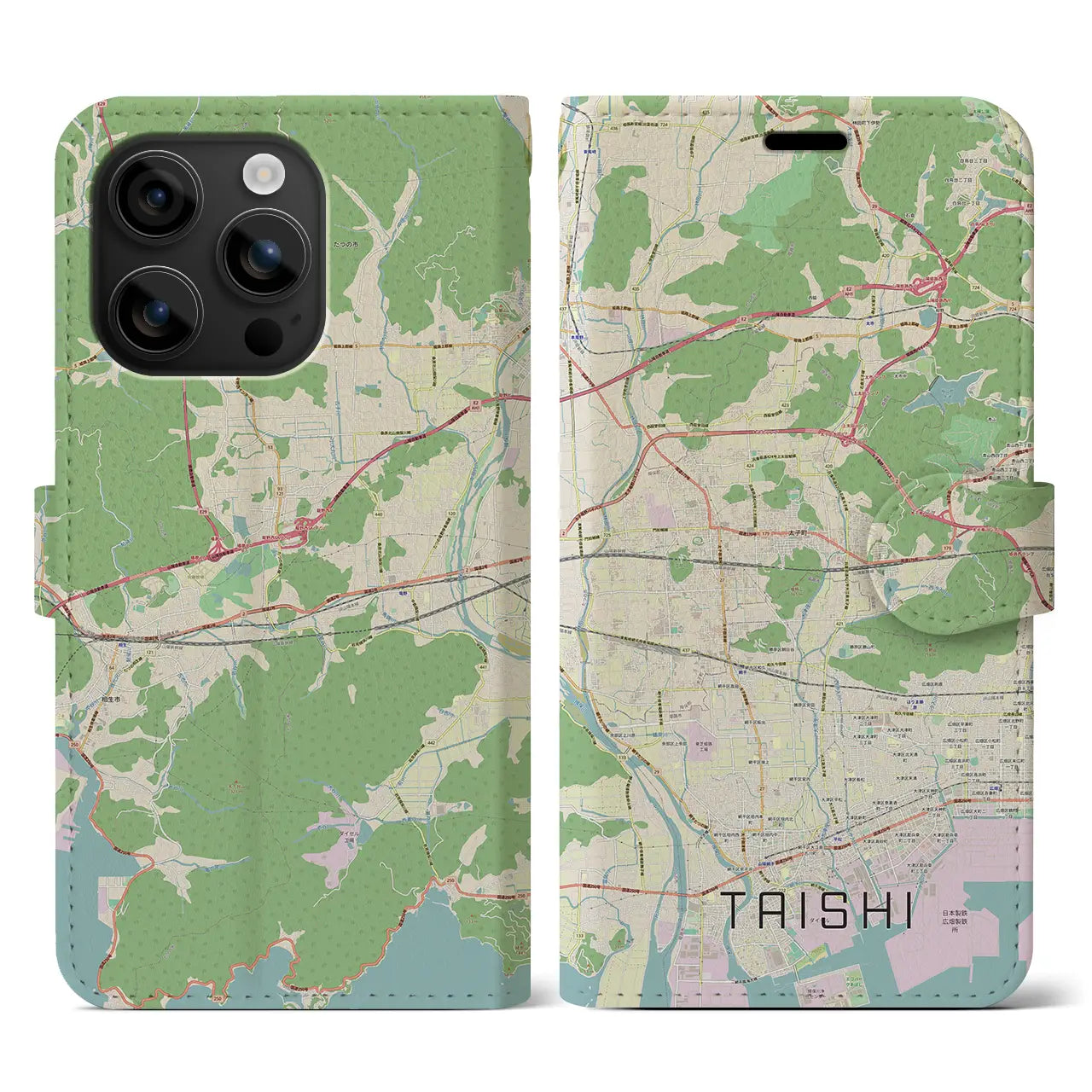 【太子（兵庫県）】地図柄iPhoneケース（手帳タイプ）ナチュラル・iPhone 16 用