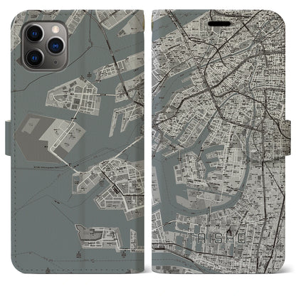 【大正（大阪府）】地図柄iPhoneケース（手帳タイプ）モノトーン・iPhone 11 Pro Max 用