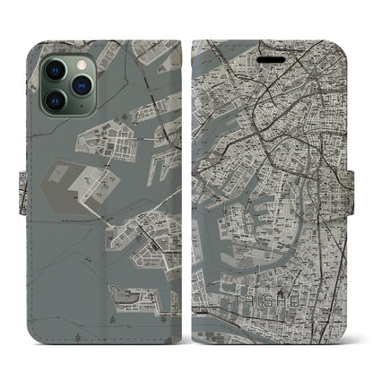 【大正（大阪府）】地図柄iPhoneケース（手帳タイプ）モノトーン・iPhone 11 Pro 用