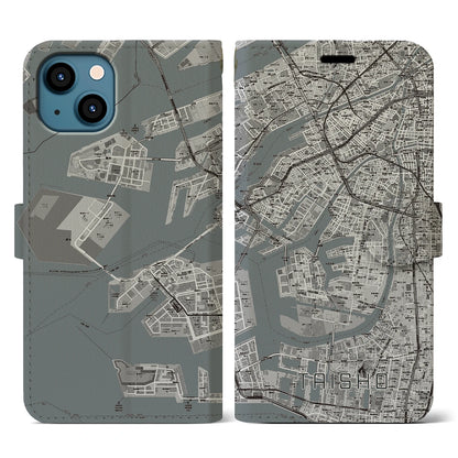 【大正（大阪府）】地図柄iPhoneケース（手帳タイプ）モノトーン・iPhone 13 用