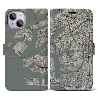 【大正（大阪府）】地図柄iPhoneケース（手帳タイプ）モノトーン・iPhone 14 用