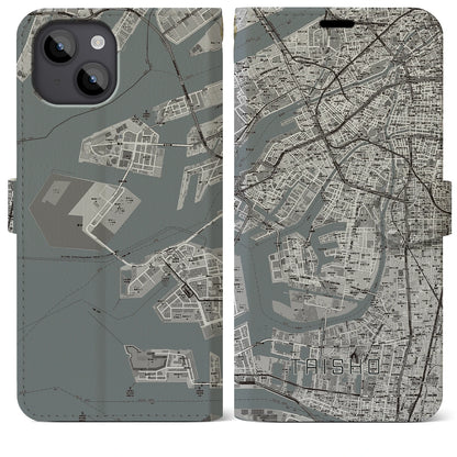 【大正（大阪府）】地図柄iPhoneケース（手帳タイプ）モノトーン・iPhone 14 Plus 用