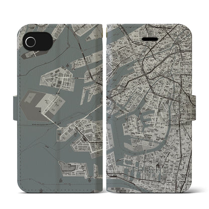 【大正（大阪府）】地図柄iPhoneケース（手帳タイプ）モノトーン・iPhone SE（第3 / 第2世代） / 8 / 7 / 6s / 6 用