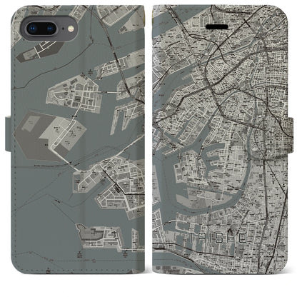 【大正（大阪府）】地図柄iPhoneケース（手帳タイプ）モノトーン・iPhone 8Plus /7Plus / 6sPlus / 6Plus 用