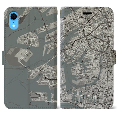 【大正（大阪府）】地図柄iPhoneケース（手帳タイプ）モノトーン・iPhone XR 用