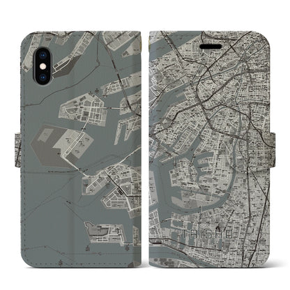 【大正（大阪府）】地図柄iPhoneケース（手帳タイプ）モノトーン・iPhone XS / X 用