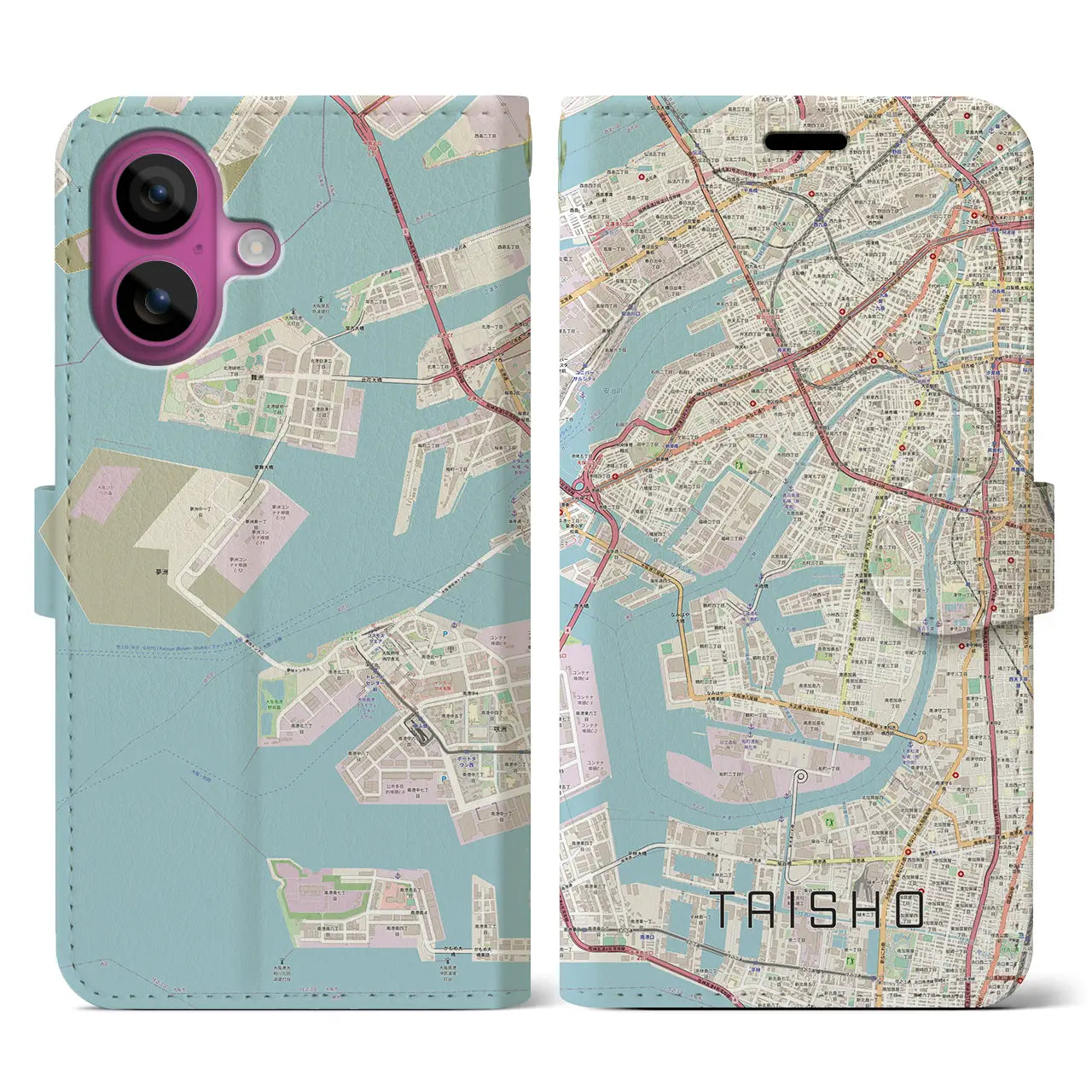 【大正（大阪府）】地図柄iPhoneケース（手帳タイプ）ナチュラル・iPhone 16 Pro 用