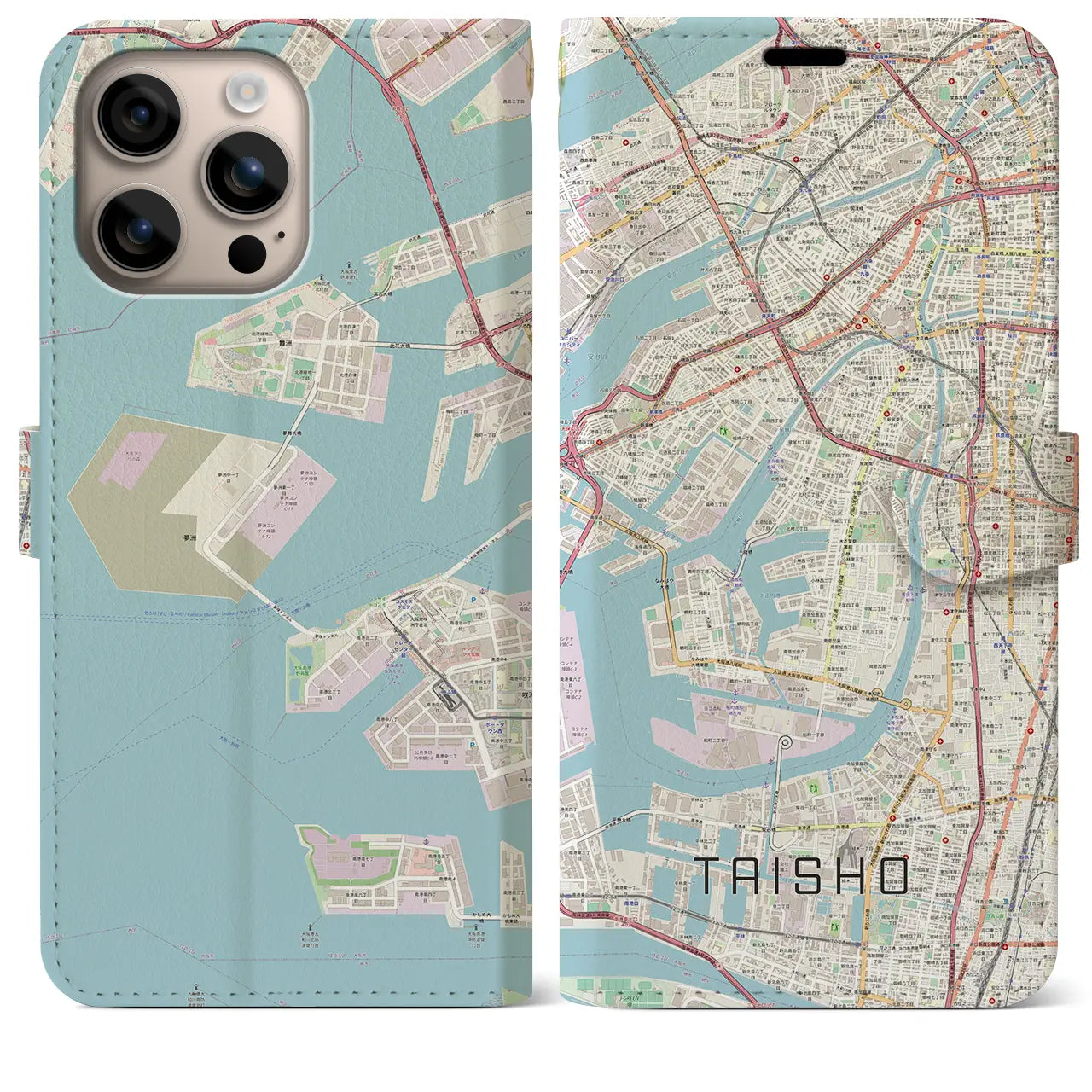 【大正（大阪府）】地図柄iPhoneケース（手帳タイプ）ナチュラル・iPhone 16 Plus 用