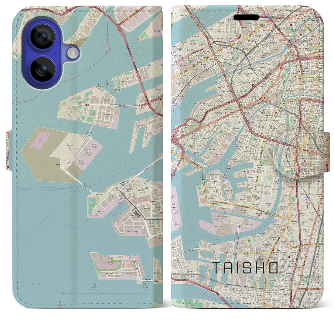 【大正（大阪府）】地図柄iPhoneケース（手帳タイプ）ナチュラル・iPhone 16 Pro Max 用