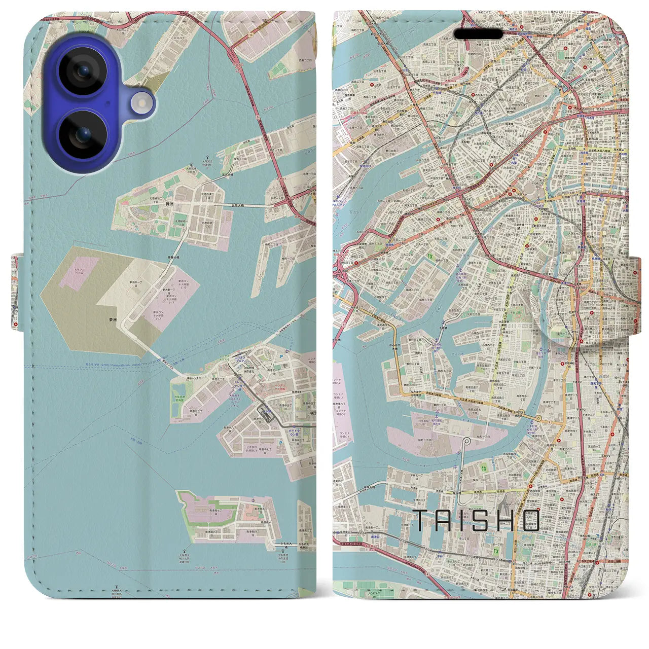 【大正（大阪府）】地図柄iPhoneケース（手帳タイプ）ナチュラル・iPhone 16 Pro Max 用