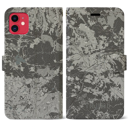 【多治見（岐阜県）】地図柄iPhoneケース（手帳タイプ）モノトーン・iPhone 11 用