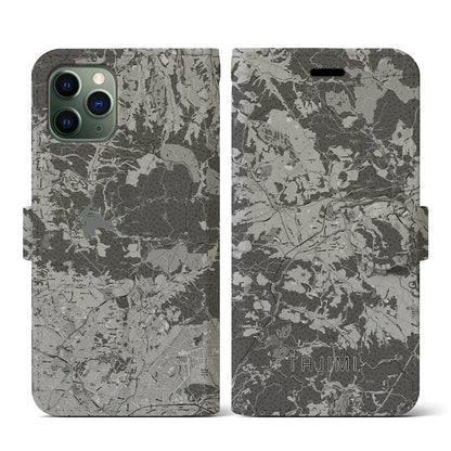 【多治見（岐阜県）】地図柄iPhoneケース（手帳タイプ）モノトーン・iPhone 11 Pro 用