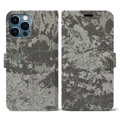 【多治見（岐阜県）】地図柄iPhoneケース（手帳タイプ）モノトーン・iPhone 12 / 12 Pro 用
