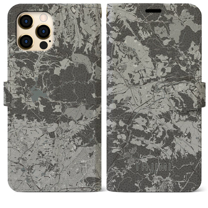 【多治見（岐阜県）】地図柄iPhoneケース（手帳タイプ）モノトーン・iPhone 12 Pro Max 用