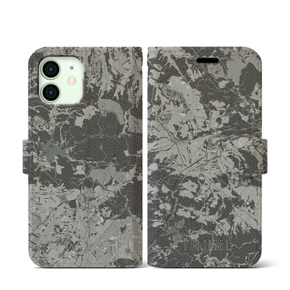 【多治見（岐阜県）】地図柄iPhoneケース（手帳タイプ）モノトーン・iPhone 12 mini 用