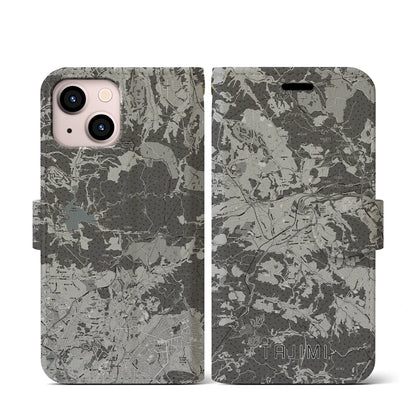 【多治見（岐阜県）】地図柄iPhoneケース（手帳タイプ）モノトーン・iPhone 13 mini 用