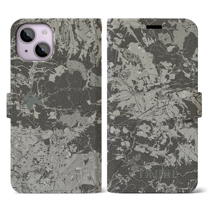 【多治見（岐阜県）】地図柄iPhoneケース（手帳タイプ）モノトーン・iPhone 14 用