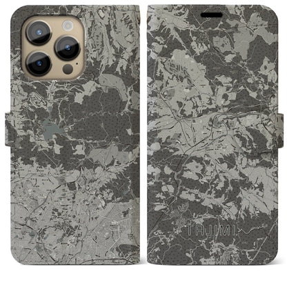 【多治見（岐阜県）】地図柄iPhoneケース（手帳タイプ）モノトーン・iPhone 14 Pro Max 用