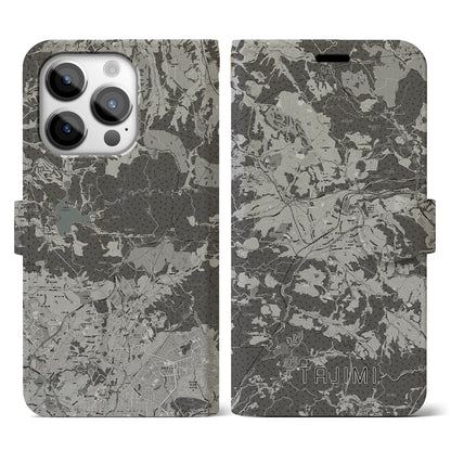 【多治見（岐阜県）】地図柄iPhoneケース（手帳タイプ）モノトーン・iPhone 14 Pro 用