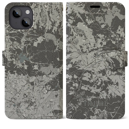 【多治見（岐阜県）】地図柄iPhoneケース（手帳タイプ）モノトーン・iPhone 14 Plus 用