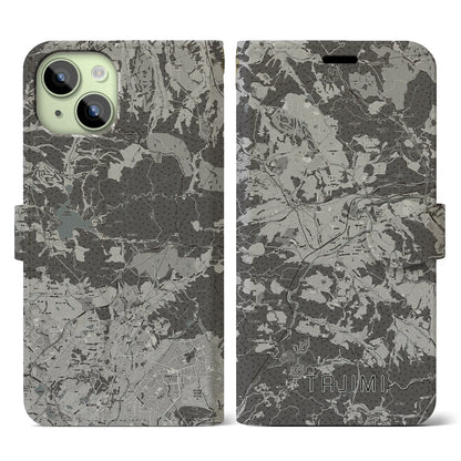 【多治見（岐阜県）】地図柄iPhoneケース（手帳タイプ）モノトーン・iPhone 15 用