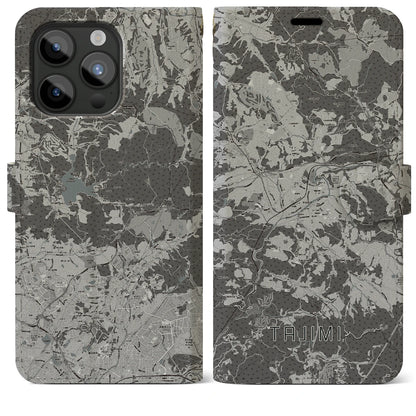 【多治見（岐阜県）】地図柄iPhoneケース（手帳タイプ）モノトーン・iPhone 15 Pro Max 用