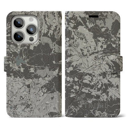 【多治見（岐阜県）】地図柄iPhoneケース（手帳タイプ）モノトーン・iPhone 15 Pro 用