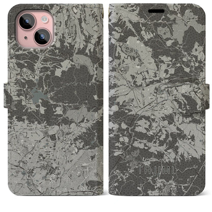 【多治見（岐阜県）】地図柄iPhoneケース（手帳タイプ）モノトーン・iPhone 15 Plus 用