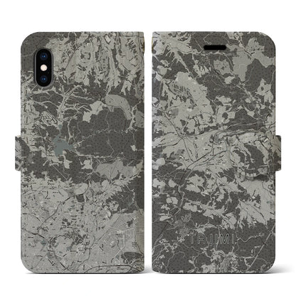 【多治見（岐阜県）】地図柄iPhoneケース（手帳タイプ）モノトーン・iPhone XS / X 用