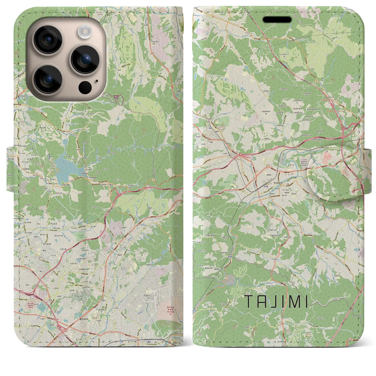 【多治見（岐阜県）】地図柄iPhoneケース（手帳タイプ）ナチュラル・iPhone 16 Plus 用