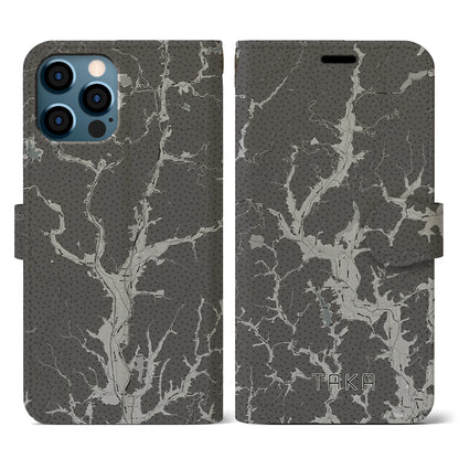 【多可（兵庫県）】地図柄iPhoneケース（手帳タイプ）モノトーン・iPhone 12 / 12 Pro 用