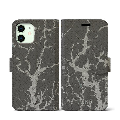 【多可（兵庫県）】地図柄iPhoneケース（手帳タイプ）モノトーン・iPhone 12 mini 用