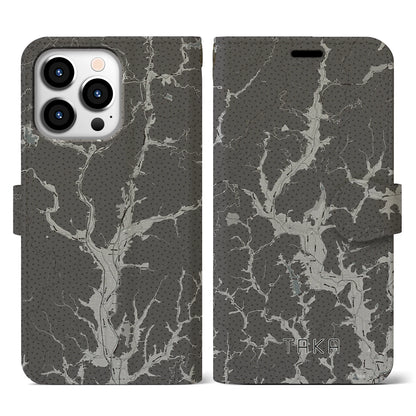 【多可（兵庫県）】地図柄iPhoneケース（手帳タイプ）モノトーン・iPhone 13 Pro 用