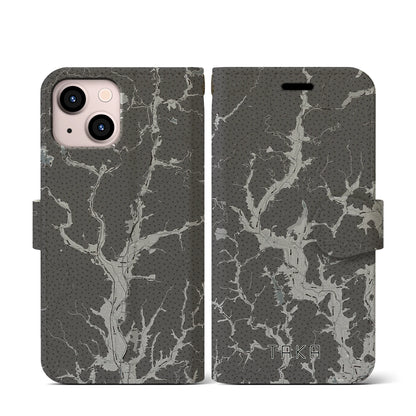 【多可（兵庫県）】地図柄iPhoneケース（手帳タイプ）モノトーン・iPhone 13 mini 用