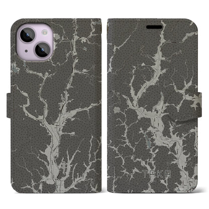 【多可（兵庫県）】地図柄iPhoneケース（手帳タイプ）モノトーン・iPhone 14 用