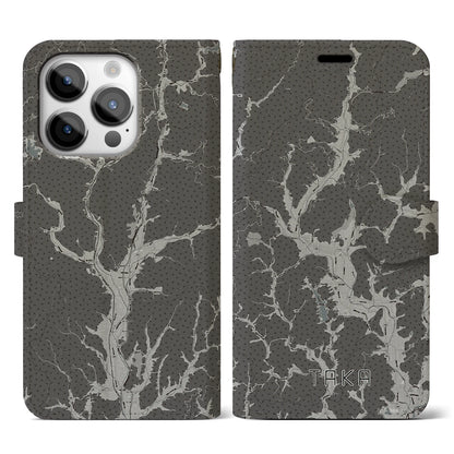 【多可（兵庫県）】地図柄iPhoneケース（手帳タイプ）モノトーン・iPhone 14 Pro 用