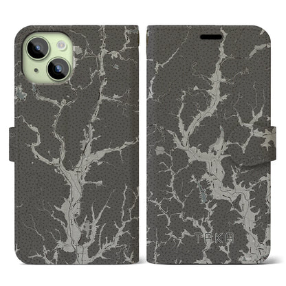 【多可（兵庫県）】地図柄iPhoneケース（手帳タイプ）モノトーン・iPhone 15 用