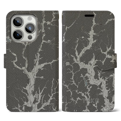 【多可（兵庫県）】地図柄iPhoneケース（手帳タイプ）モノトーン・iPhone 15 Pro 用