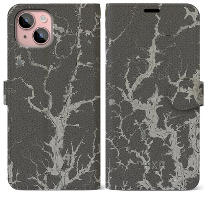 【多可（兵庫県）】地図柄iPhoneケース（手帳タイプ）モノトーン・iPhone 15 Plus 用