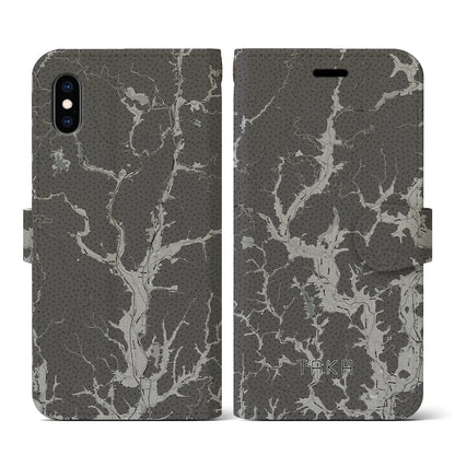 【多可（兵庫県）】地図柄iPhoneケース（手帳タイプ）モノトーン・iPhone XS / X 用