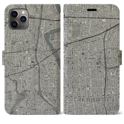 【高畑（愛知県）】地図柄iPhoneケース（手帳タイプ）モノトーン・iPhone 11 Pro Max 用