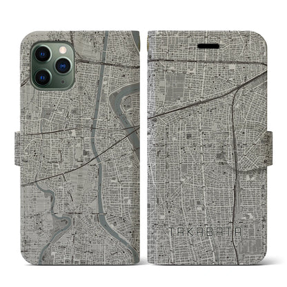 【高畑（愛知県）】地図柄iPhoneケース（手帳タイプ）モノトーン・iPhone 11 Pro 用